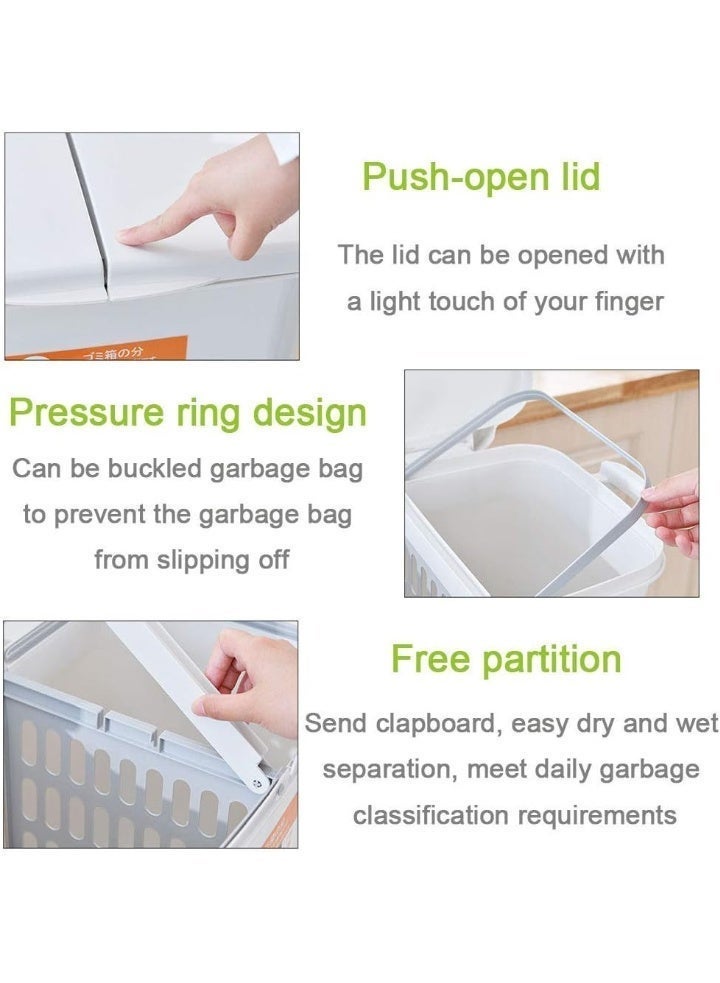 ليفي سلة مهملات قابلة لإعادة التدوير بسعة 48 لترًا، ذات حجرة مزدوجة، مزودة بعجلات وغطاء، وفصل عمودي للنفايات الجافة والرطبة، وسلّة نفايات كبيرة الحجم بتصميم قابل للإمالة للمطبخ والمنزل والمكتب - Image 5