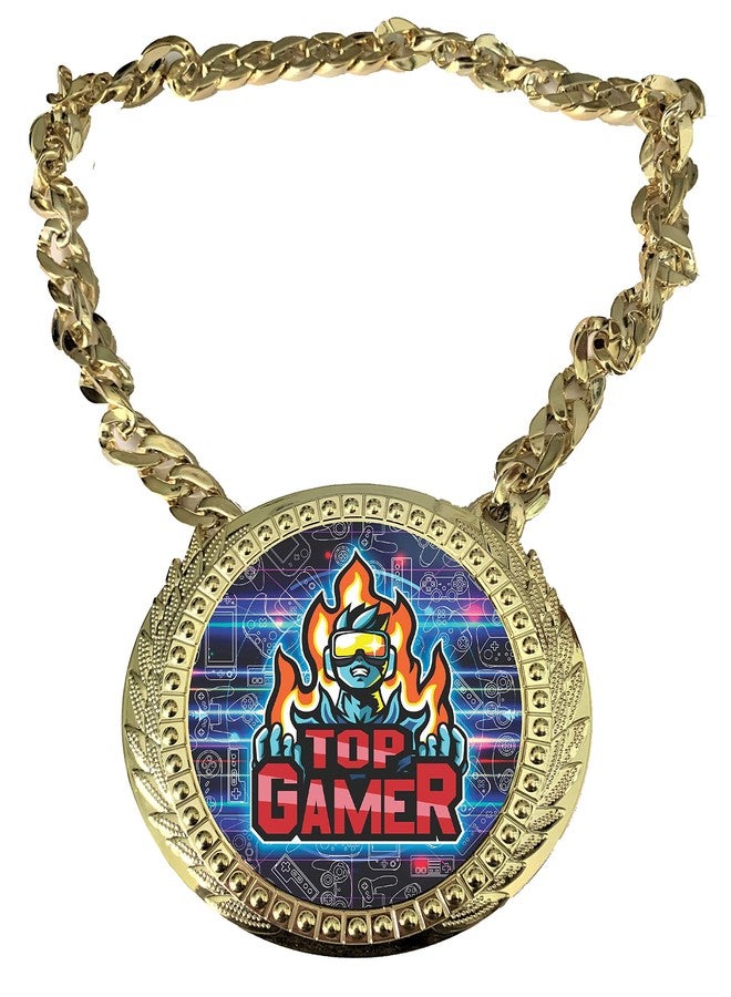 Express Medals Top Video Gamer Award Champ Chain Trophy with a Center Plaque Plate Measuring 6 by 5.25 Inches and Includes a 34 Inch Chain with Black Velvet Presentation Bag. - Image 1
