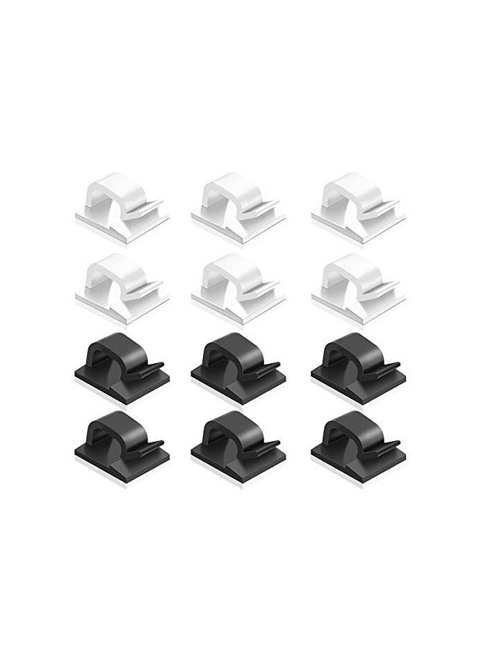 erorex 60 Pieces of Plastic Cord Adhesive Storage and Management Cable Clips-Black, White - Image 1