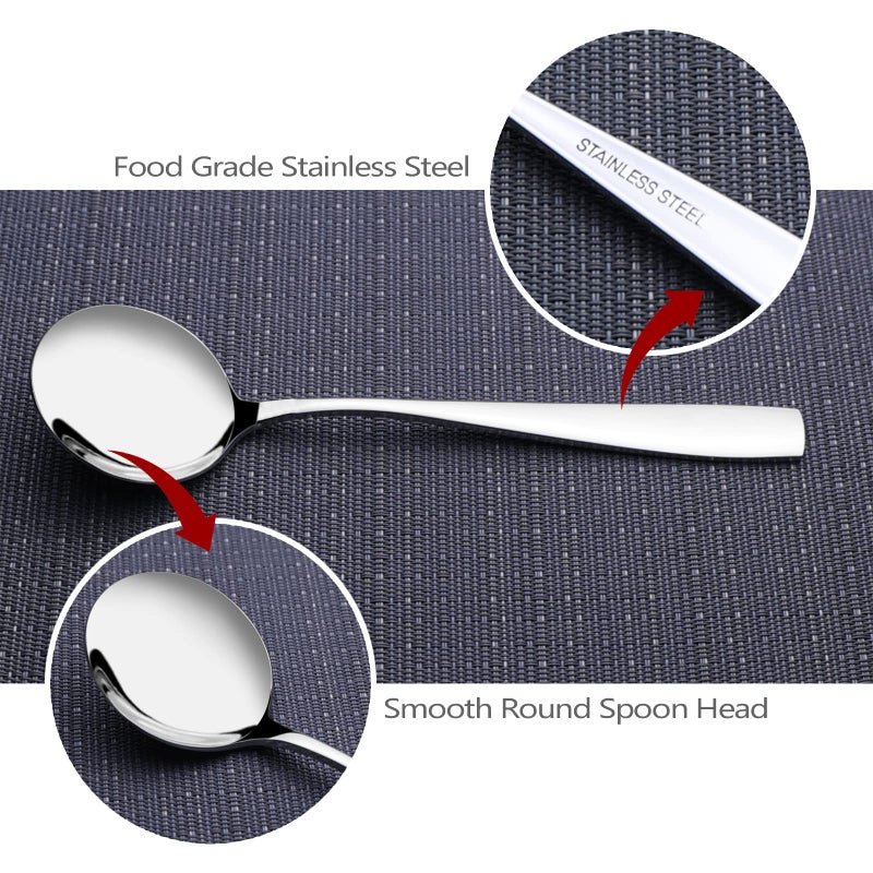 Anbers Stainless Steel Round Soup Spoons  12 Pieces Round Bouillon Spoon - Image 5