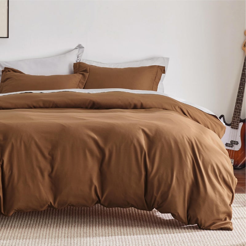 Bedsure Bedsure Duvet Cover King Size  Soft Double Brushed Bedding Set for Kids  Adults Zipper Closure 3 Pieces Includes 1 Duvet Cover 104x90  2 Pillow Shams NO Comforter Brown