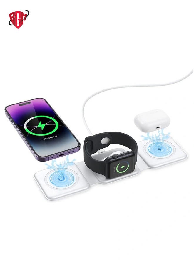BGM 3 in 1 Wireless Charger, Foldable Magnetic Charger Station, 18W Fast Wireless Charging Pad, Compatible with iPhone 14/13/12/11, Samsung Galaxy, AirPods, Google Pixel, i-Watch  - Image 1