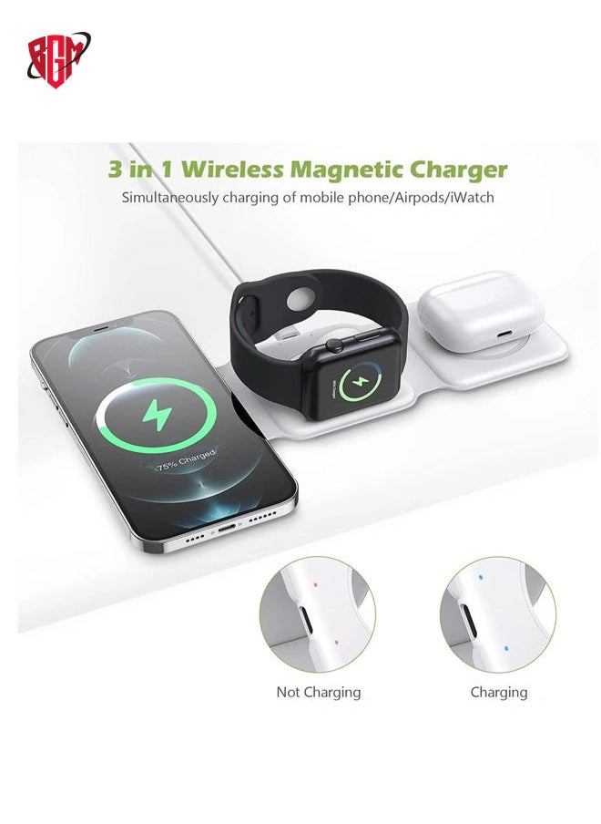 BGM 3 in 1 Wireless Charger, Foldable Magnetic Charger Station, 18W Fast Wireless Charging Pad, Compatible with iPhone 14/13/12/11, Samsung Galaxy, AirPods, Google Pixel, i-Watch  - Image 2