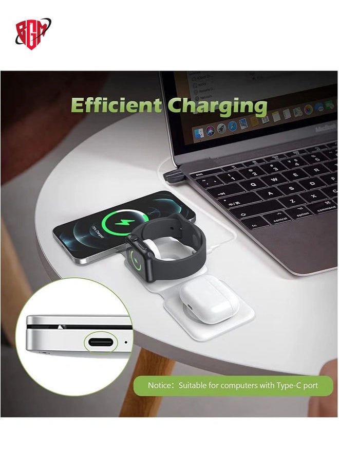 BGM 3 in 1 Wireless Charger, Foldable Magnetic Charger Station, 18W Fast Wireless Charging Pad, Compatible with iPhone 14/13/12/11, Samsung Galaxy, AirPods, Google Pixel, i-Watch  - Image 3