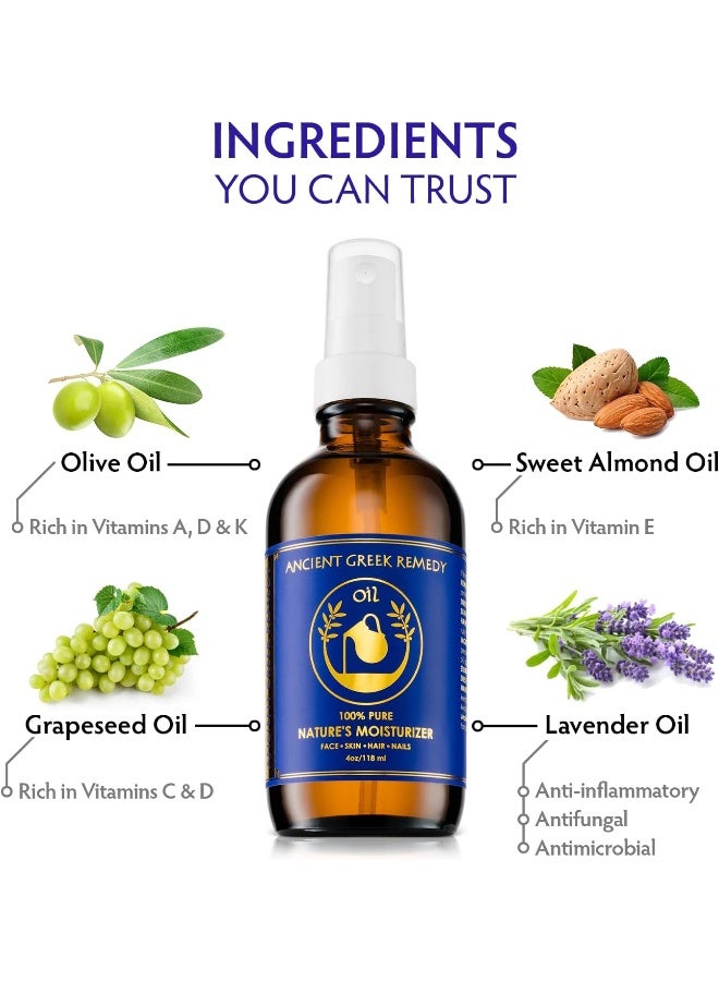 Ancient Greek Remedy Organic Blend of Olive, Lavender, Almond and Grapeseed oils with Vitamin E. Daily Moisturizer for Skin, Hair, Face, Cuticle, Nail, Scalp, Foot. Pure Cold Pressed, Full Body oil for Men and Women - Image 3