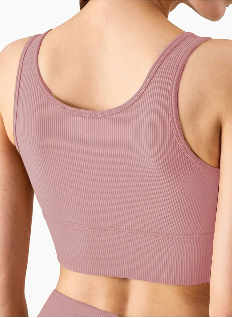 هيبسين راكيب Rival to All, Flexible Ribbed Sports Tights and Wide Strap Padded Bustier Set - Women's High Waist Combination