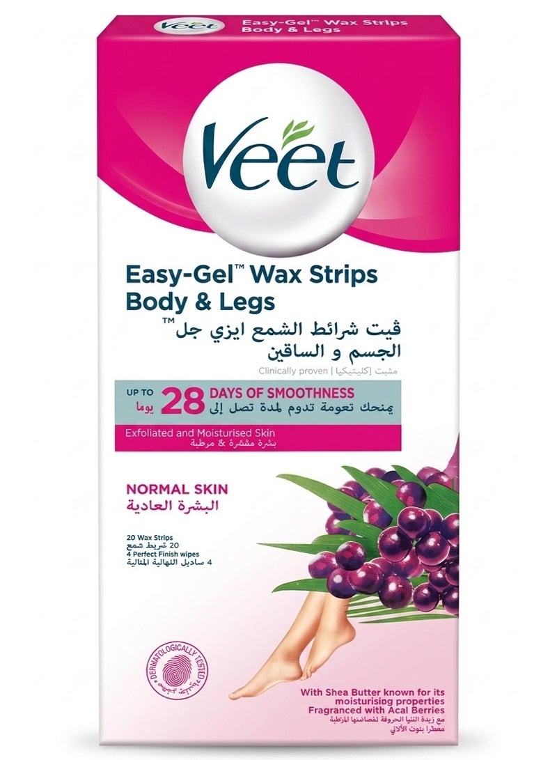Veet Easy-Gel Wax Strips for Body & Legs With Shea Butter And Acai berries ,Normal Skin, 20 Stripes - Image 1