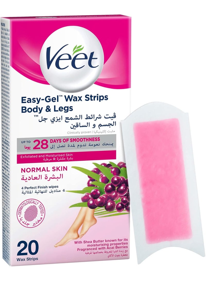 Veet Easy-Gel Wax Strips for Body & Legs With Shea Butter And Acai berries ,Normal Skin, 20 Stripes - Image 2