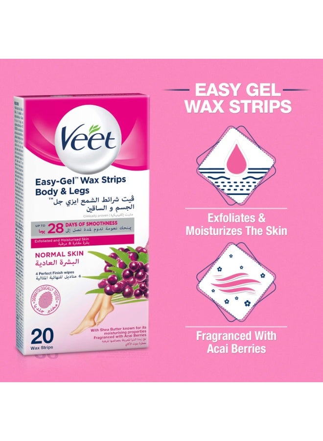 Veet Easy-Gel Wax Strips for Body & Legs With Shea Butter And Acai berries ,Normal Skin, 20 Stripes - Image 3