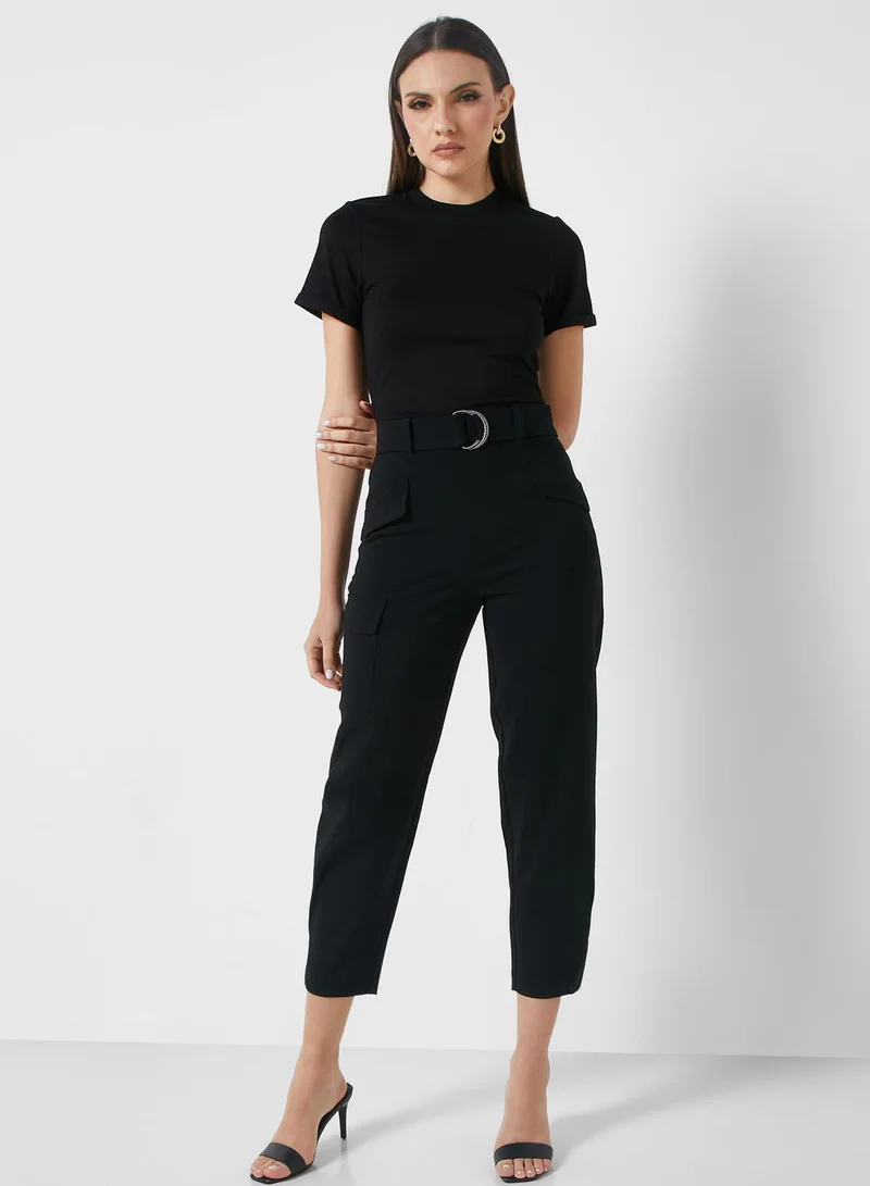 Ted Baker High Waisted Belted Tapered Cargo Jumpsuit