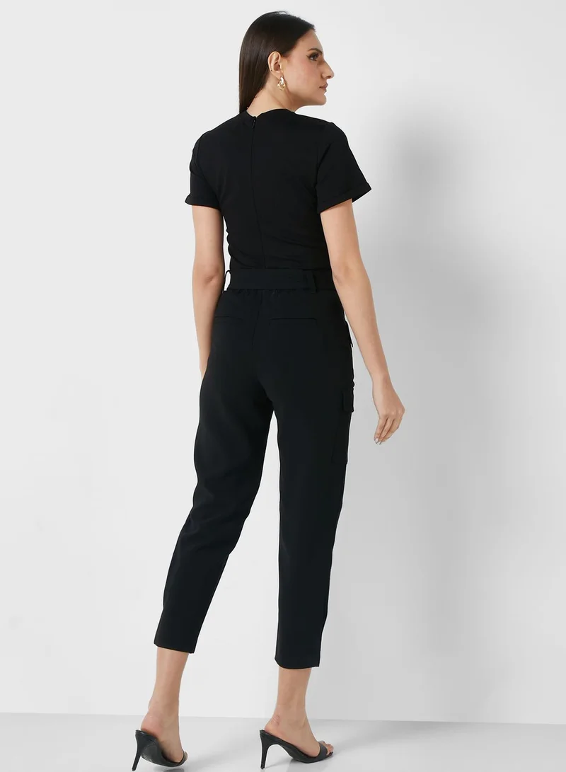 Ted Baker High Waisted Belted Tapered Cargo Jumpsuit