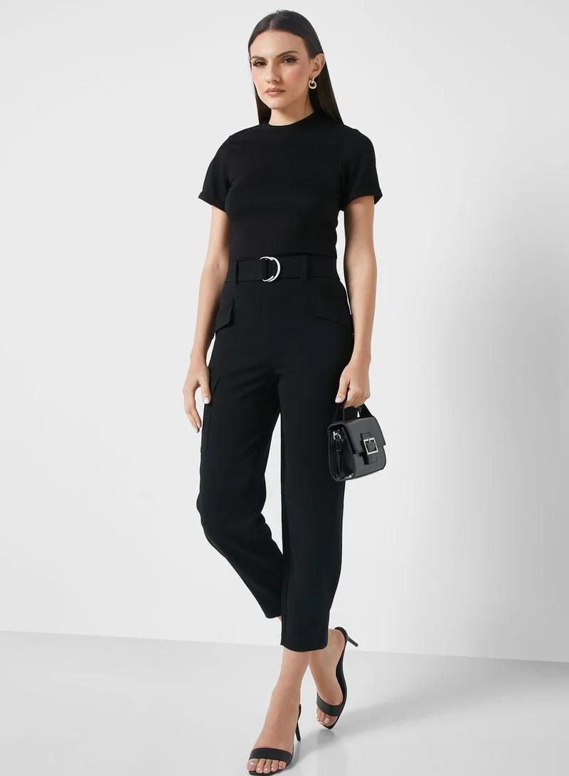 Ted Baker High Waisted Belted Tapered Cargo Jumpsuit