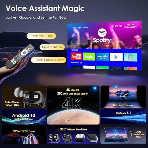 Zentality Projector with WiFi and Bluetooth Electric Focus Vertical Keystone 1080P HD 4K Support Smart Projector with Builtin Streaming Apps Portable Projector for Outdoor Home Movie - Image 3
