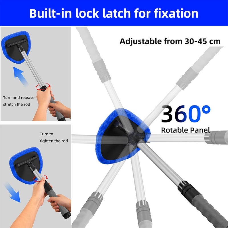 desin Windshield Cleaning Tool, Car Window Cleaner Windshield Cleaner with 4 Reusable and Washable Microfiber Pads and Extendable Handle Auto Inside Glass Wiper Kit - Image 2