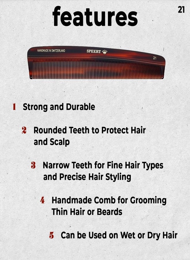 Speert #21 Handmade Narrow Tooth Comb Tortoise Havana Acetate Fine Straight Thin Detangling Parting Grooming Teasing Hair Styling Hairdresser Barber Hairdressing Wet Dry Pocket Travel Women Men Kids - Image 2