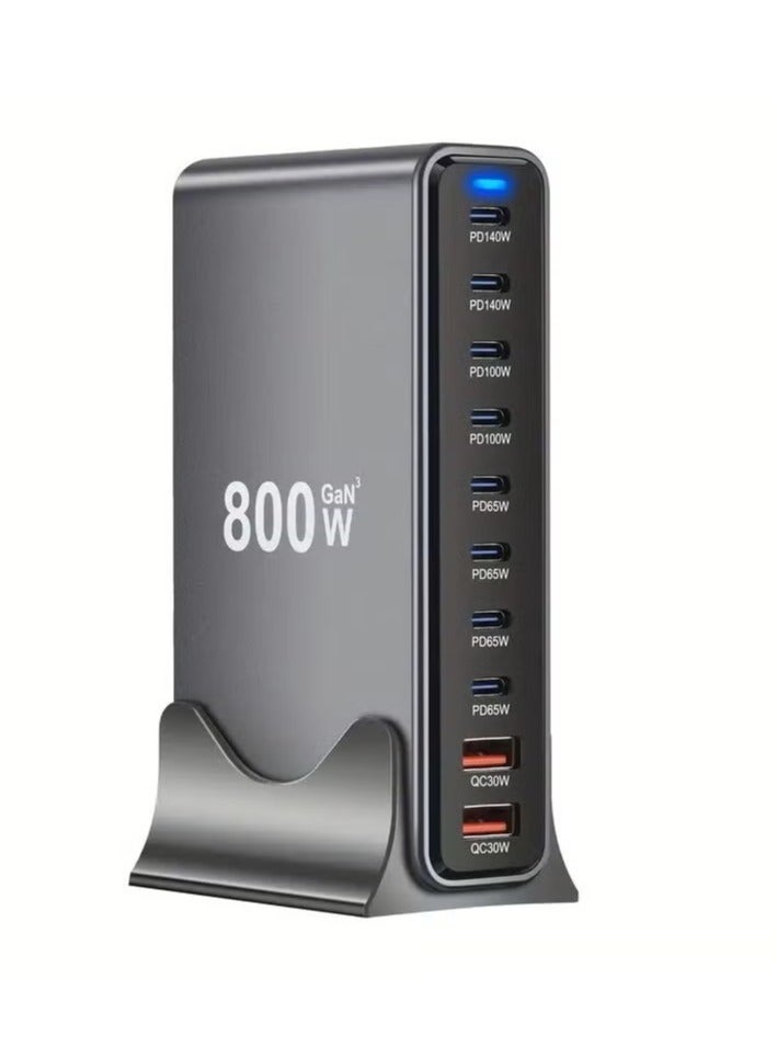 ATECH 800W USB A&USB C Charging Station,8 Type-C Ports【2×140W, 2×100W, 4×65W 】 2 USB Ports QC30W Charge Charging Station Type-C hub, GaN Technology, Fast Charge Wall Plug with 1.5m Power Cord Gray - Image 1