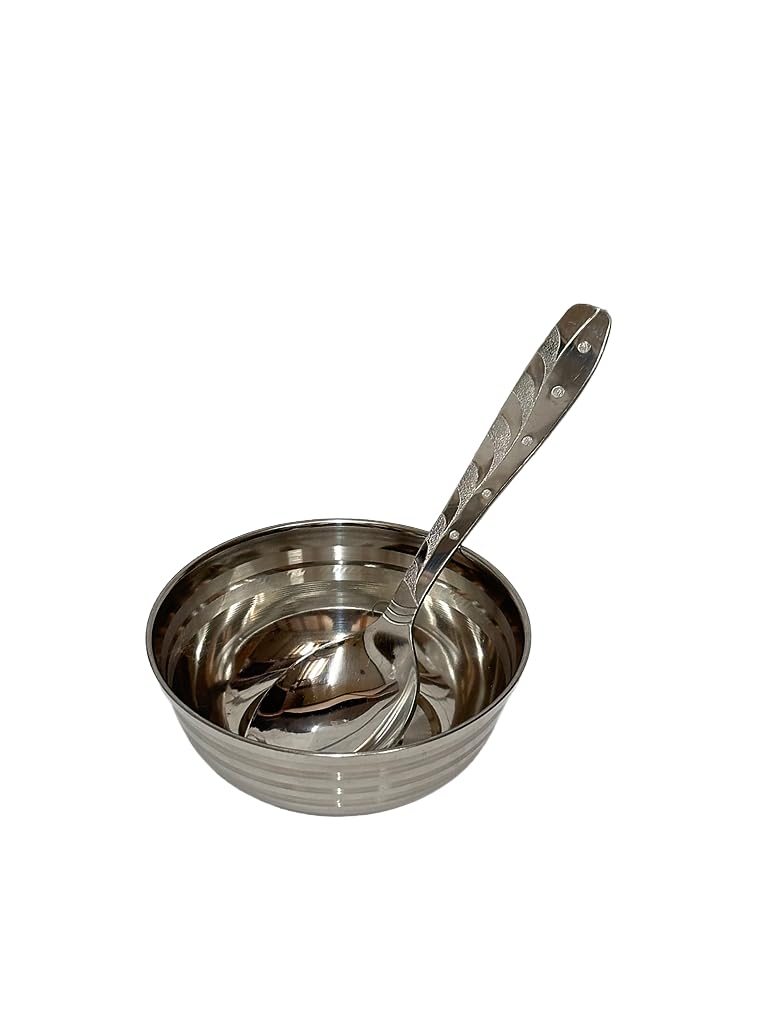 Dynore Stainless Steel Serving Bowls Set with Spoon/ 6 Bowl and 6 Spoon- Set of 12 Pcs - Image 2