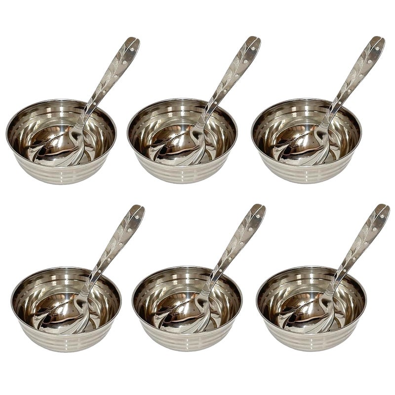 Dynore Stainless Steel Serving Bowls Set with Spoon/ 6 Bowl and 6 Spoon- Set of 12 Pcs - Image 1