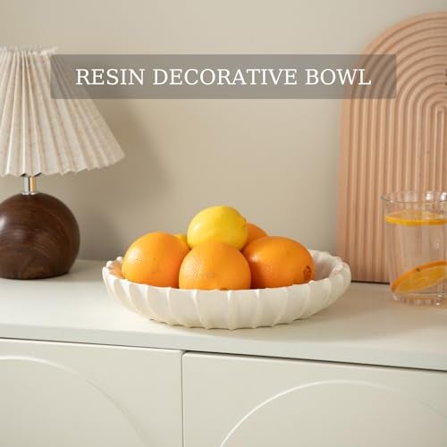 Dneuoir Large Decorative Bowl Fruit Bowl for Kitchen Counter, Resin Modern Decorative Tray for Home Decor, Key Bowl for Entry Table, Shelf, 11.2 Inch (Beige) - Image 2