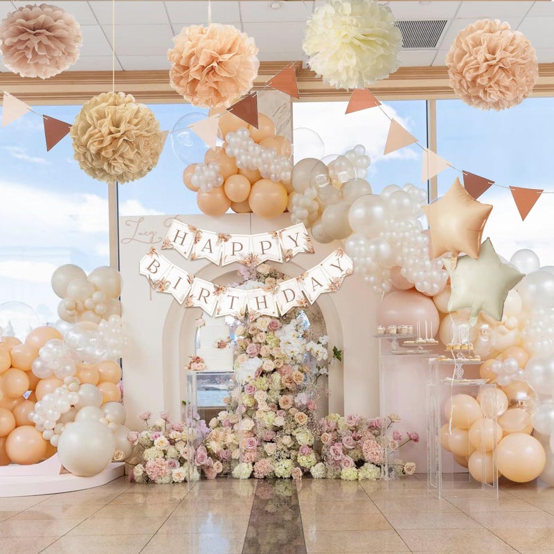 Aurasys Birthday Decorations for Women - Beige Cream Neutral Balloons, Happy Birthday Decorations, Boho Party Banner - Image 5