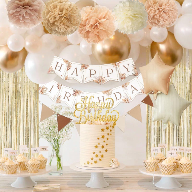 Aurasys Birthday Decorations for Women - Beige Cream Neutral Balloons, Happy Birthday Decorations, Boho Party Banner - Image 4