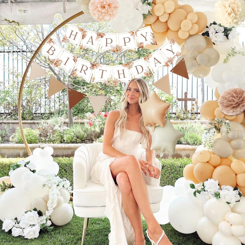Aurasys Birthday Decorations for Women - Beige Cream Neutral Balloons, Happy Birthday Decorations, Boho Party Banner - Image 3