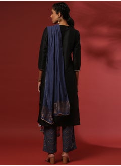 Abhishti Zari embroidered 3pc kurta set with contrast color pant and dupatta- black  - Image 4