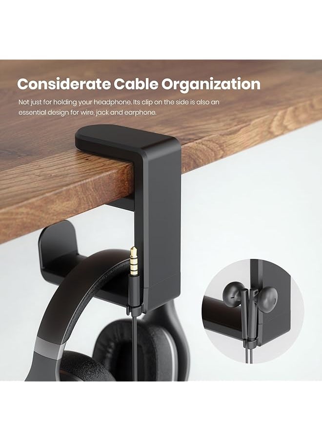 X spring Headphone Stand Holder Under Desk Pc Gaming Headset Hook Holder Hanger Mount Headphones Stand With 360 Adjustable Rotating Arm Clamp Universal Stand For Gaming Headset Black  - Image 3