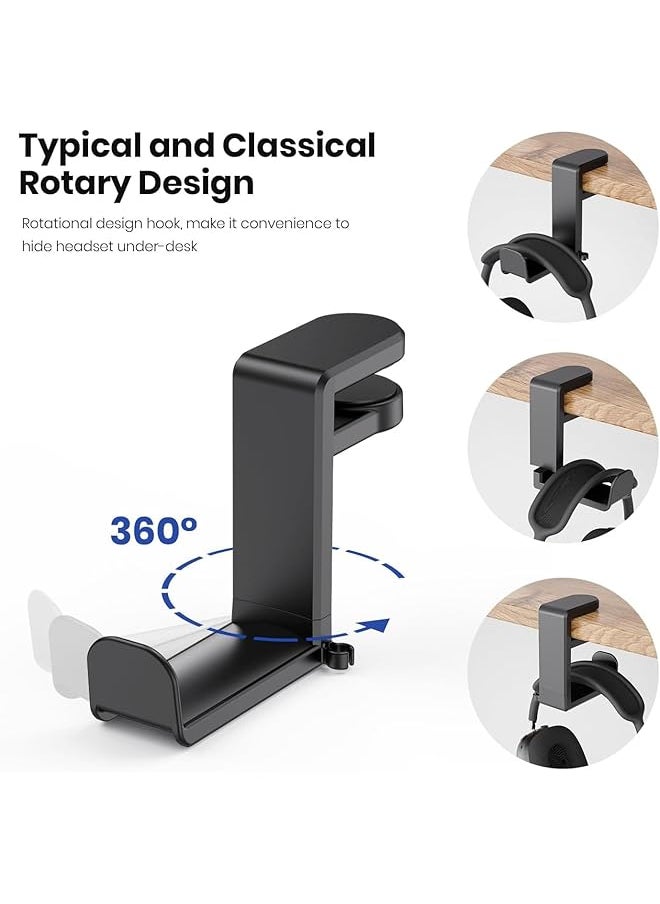 X spring Headphone Stand Holder Under Desk Pc Gaming Headset Hook Holder Hanger Mount Headphones Stand With 360 Adjustable Rotating Arm Clamp Universal Stand For Gaming Headset Black  - Image 2
