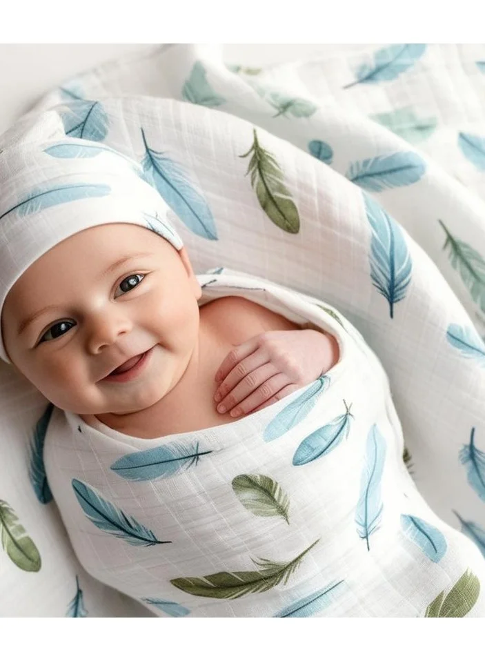 TUMMY TUMMY Leaf Printed Organic Muslin Baby Essential Blanket