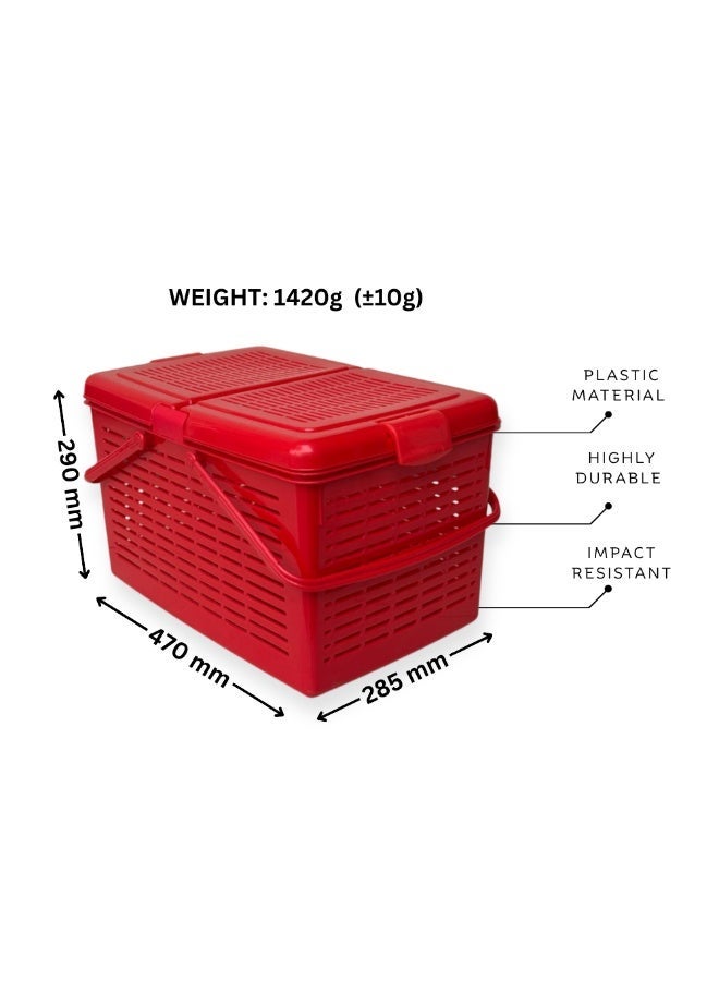 SNH Multi-Purpose Carry Basket with Lid and Handles | Shopping Basket | Picnic Storage Basket | Laundry Carrier | Household Organizer for Fruits, Vegetables, Clothes & Groceries - Image 1