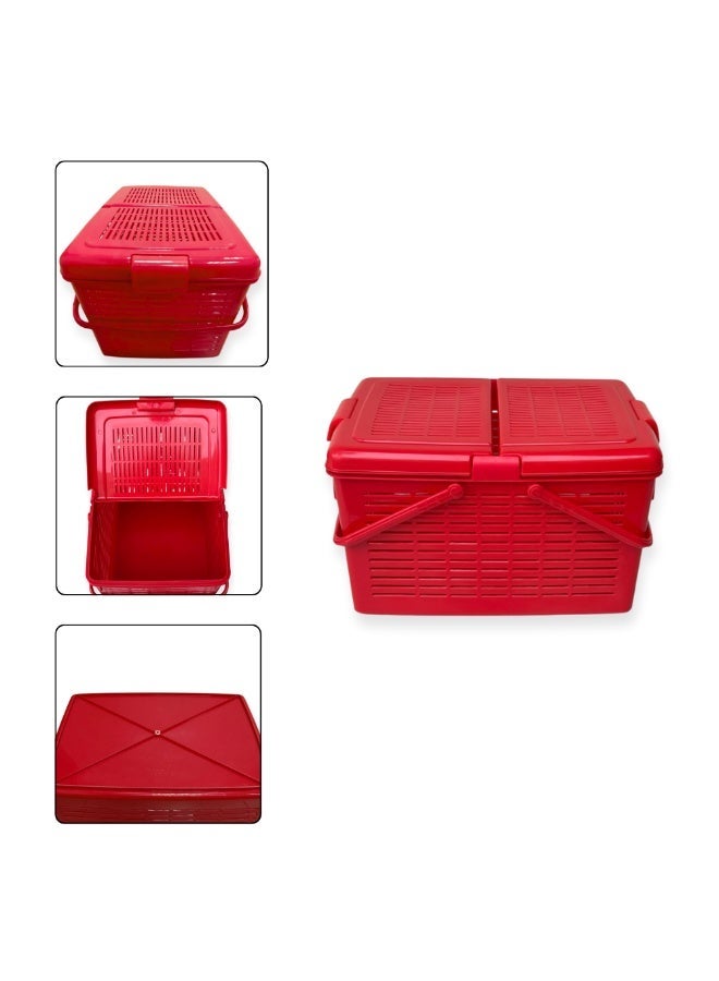 SNH Multi-Purpose Carry Basket with Lid and Handles | Shopping Basket | Picnic Storage Basket | Laundry Carrier | Household Organizer for Fruits, Vegetables, Clothes & Groceries - Image 2