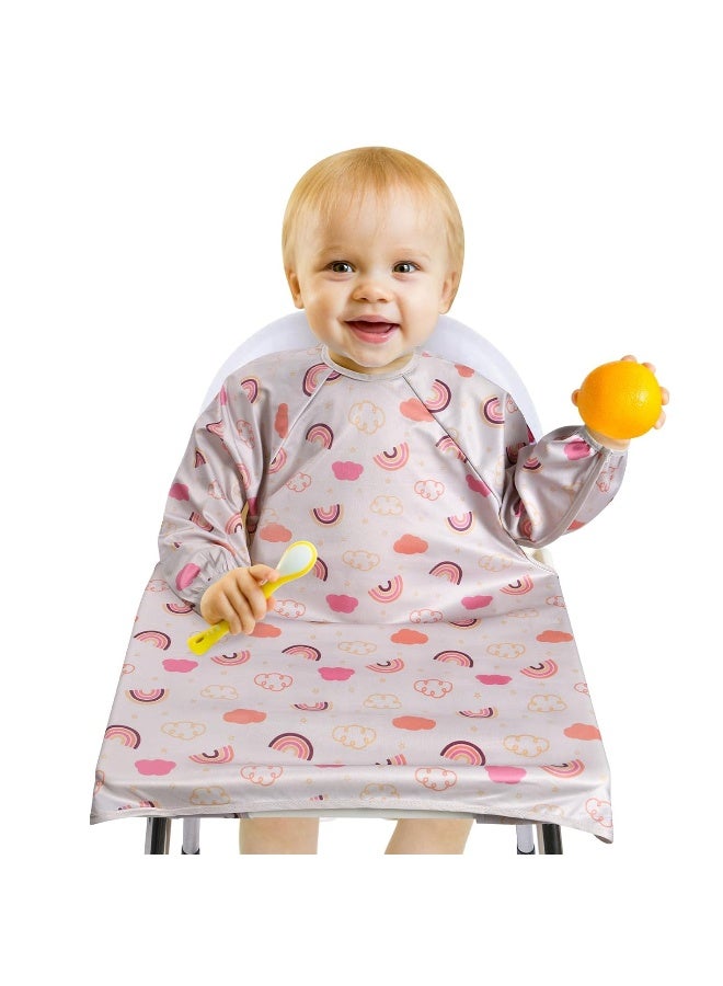 Vicloon Coverall Baby Feeding Bib, Weaning Bib Attaches to Highchair and Table, Long Sleeves Bib with Waterproof, Comfortable,Machine Washable, Baby Bib For 6 Month to 3 Years Old (Pink) - Image 1