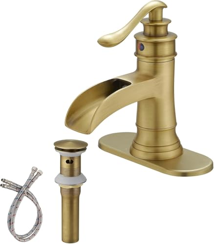 Homevacious Waterfall Bathroom Faucet Oil Rubbed Bronze Sink with Pop Up Drain Stopper Faucets Single Hole Rustic Vanity Farmhouse Overflow One Handle Bath Black Commercial Assembly by Homevacious - Image 1