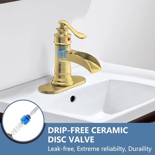 Homevacious Waterfall Bathroom Faucet Oil Rubbed Bronze Sink with Pop Up Drain Stopper Faucets Single Hole Rustic Vanity Farmhouse Overflow One Handle Bath Black Commercial Assembly by Homevacious - Image 4
