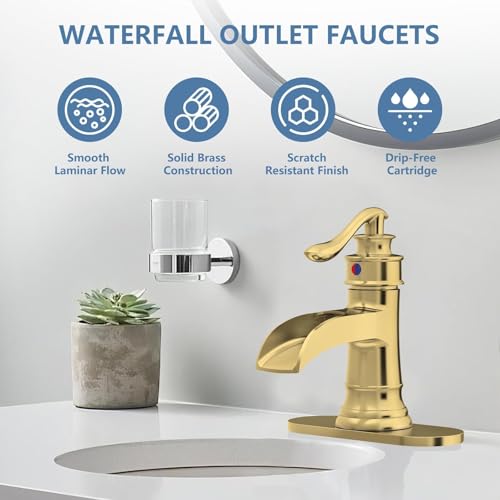 Homevacious Waterfall Bathroom Faucet Oil Rubbed Bronze Sink with Pop Up Drain Stopper Faucets Single Hole Rustic Vanity Farmhouse Overflow One Handle Bath Black Commercial Assembly by Homevacious - Image 2