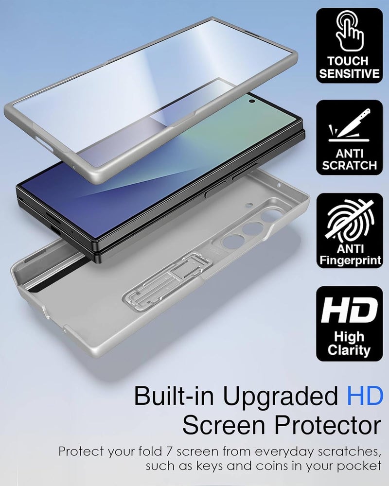 Tech Trendz TechTrendz Magnetic Case for Samsung Galaxy Z Fold 7 Case Hinge Coverage Protective Case with Built-in Kickstand & Screen Protector PC All-Inclusive Shockproof Cover (Plastic) (Silver) - Image 4