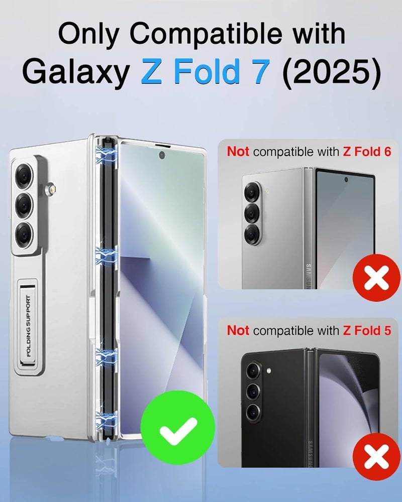 Tech Trendz TechTrendz Magnetic Case for Samsung Galaxy Z Fold 7 Case Hinge Coverage Protective Case with Built-in Kickstand & Screen Protector PC All-Inclusive Shockproof Cover (Plastic) (Silver) - Image 2