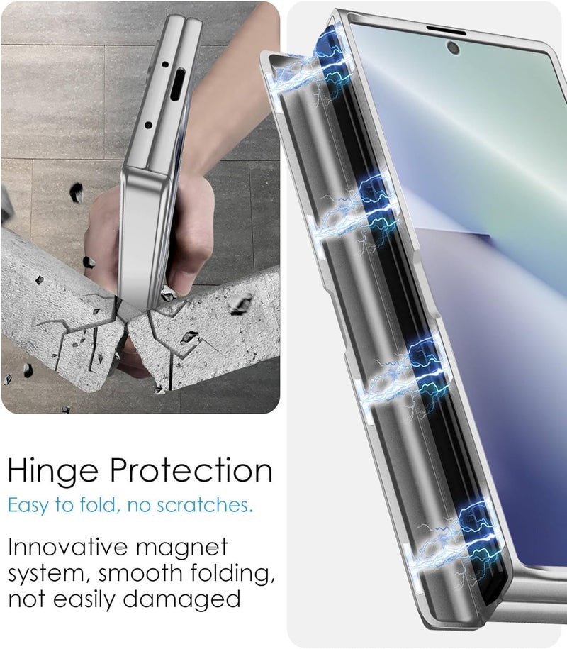 Tech Trendz TechTrendz Magnetic Case for Samsung Galaxy Z Fold 7 Case Hinge Coverage Protective Case with Built-in Kickstand & Screen Protector PC All-Inclusive Shockproof Cover (Plastic) (Silver) - Image 3