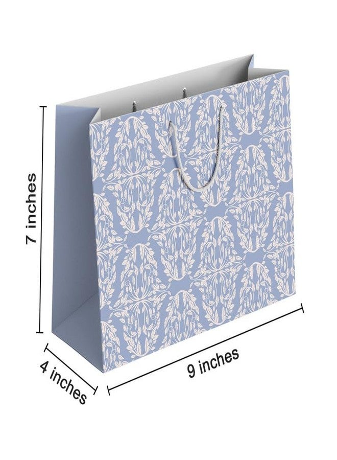 PaperPep Blue Beige Votive Pattern PrintGift Paper Bags | Small (9"X7"X4" inches) | Attached gift tags, Ideal for Return Gifts, Weddings, Birthday & Celebrations | Pack of 3 - Image 2