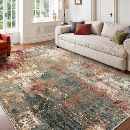 RELEANY Washable Area Rugs 6x9 NonSlip Modern Abstract Soft for Living Room Entryway Bedroom Nursery Print Pattern Brown Rust Red Green Blue Multi - Image 1
