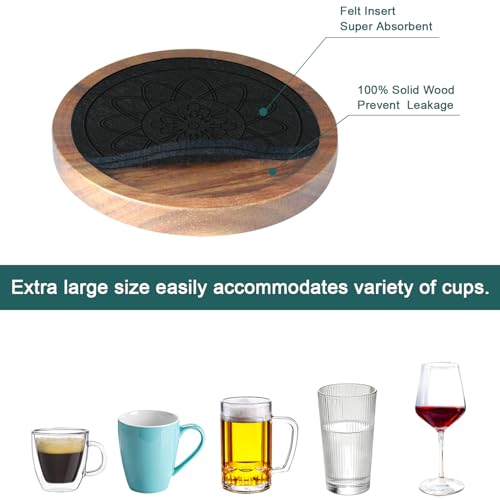 Minacun Wood Coasters for Drinks, Minacun Absorbent Coaster Sets of 5, Drinks Coasters for Coffee Tabletop Protection, Non-Slip, Non-Stick, Suitable for Kinds of Cups Wooden Table Drink, 4.3 Inches Black - Image 5