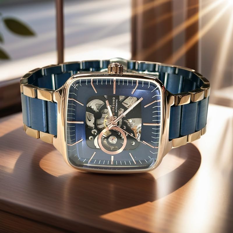 Giordano Luxury Watch for Men – Automatic Skeleton Square Dial, Stainless Steel Strap, Premium Mechanical Movement - Image 3