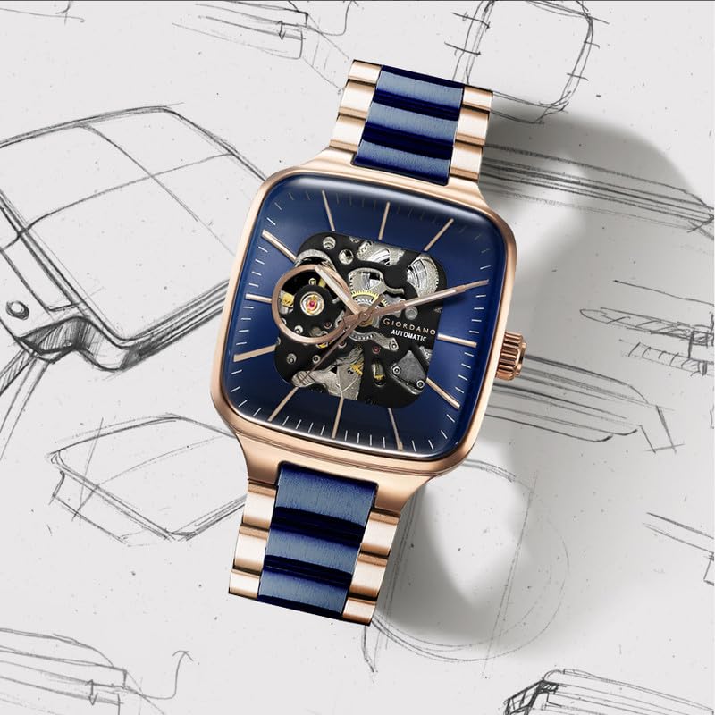 Giordano Luxury Watch for Men – Automatic Skeleton Square Dial, Stainless Steel Strap, Premium Mechanical Movement - Image 4