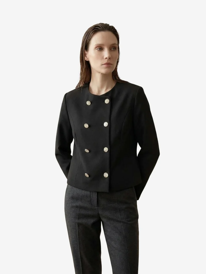 ماي فاشن MY FASHION Tailored Short Buttoned Tweed Jacket