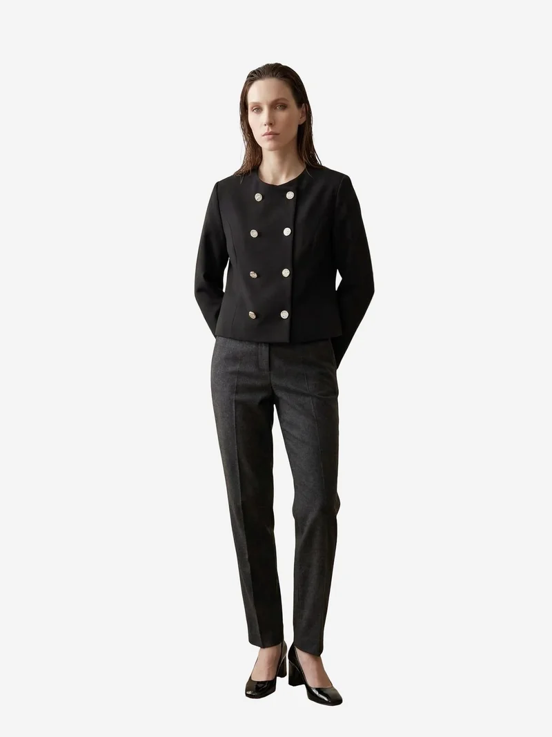 ماي فاشن MY FASHION Tailored Short Buttoned Tweed Jacket