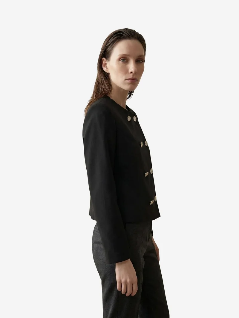 My Fashion Black MY FASHION Tailored Short Buttoned Tweed Jacket for Women | Best Price UAE