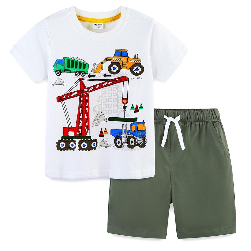 Bumeex Toddler Boys Clothes Outfits Cute Spring Summer Cotton Short Sleeve T-Shirt Tee And Short Clothing Set Cranes 5t - Image 1