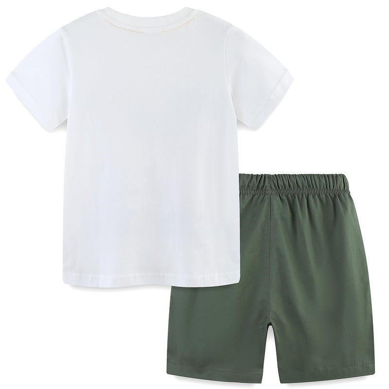 Bumeex Toddler Boys Clothes Outfits Cute Spring Summer Cotton Short Sleeve T-Shirt Tee And Short Clothing Set Cranes 5t - Image 2