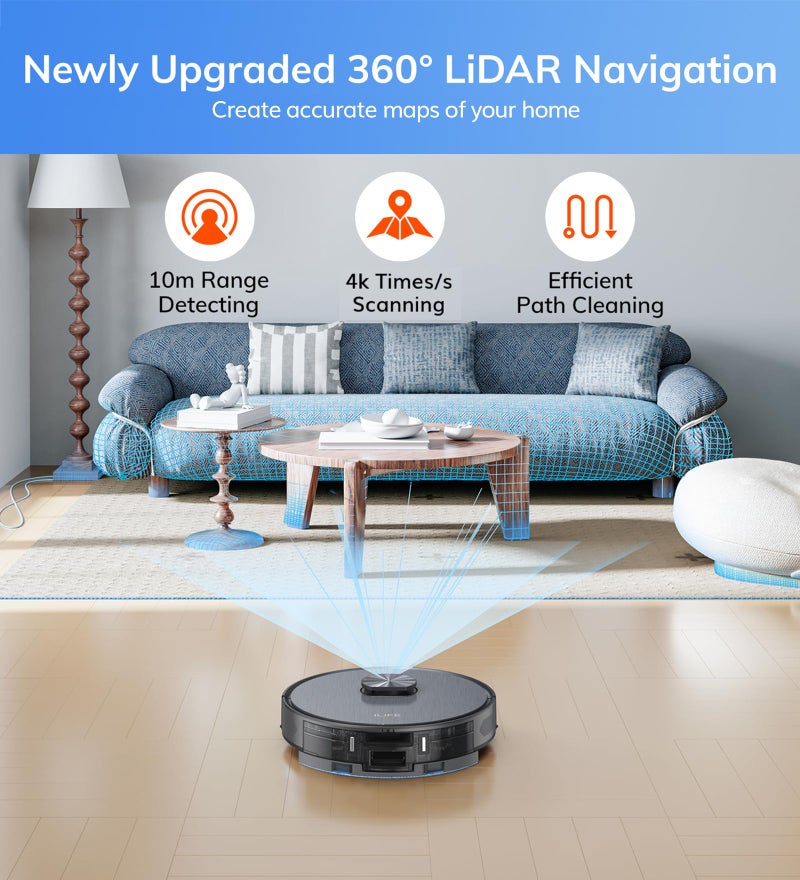 ILIFE A20 Pro مكنسة روبوتية مع تنقل LiDAR متقدم، شفط قوي، تنظيف مخصص حتى 4500 قدم مربع، 5200mAh، تطبيق واي فاي، أليكسا، GH، مثالية لشعر القطط والكلاب - Image 2